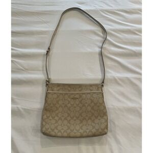 Signature Beige Neutral File Crossbody Zipper Purse 11x9.5"